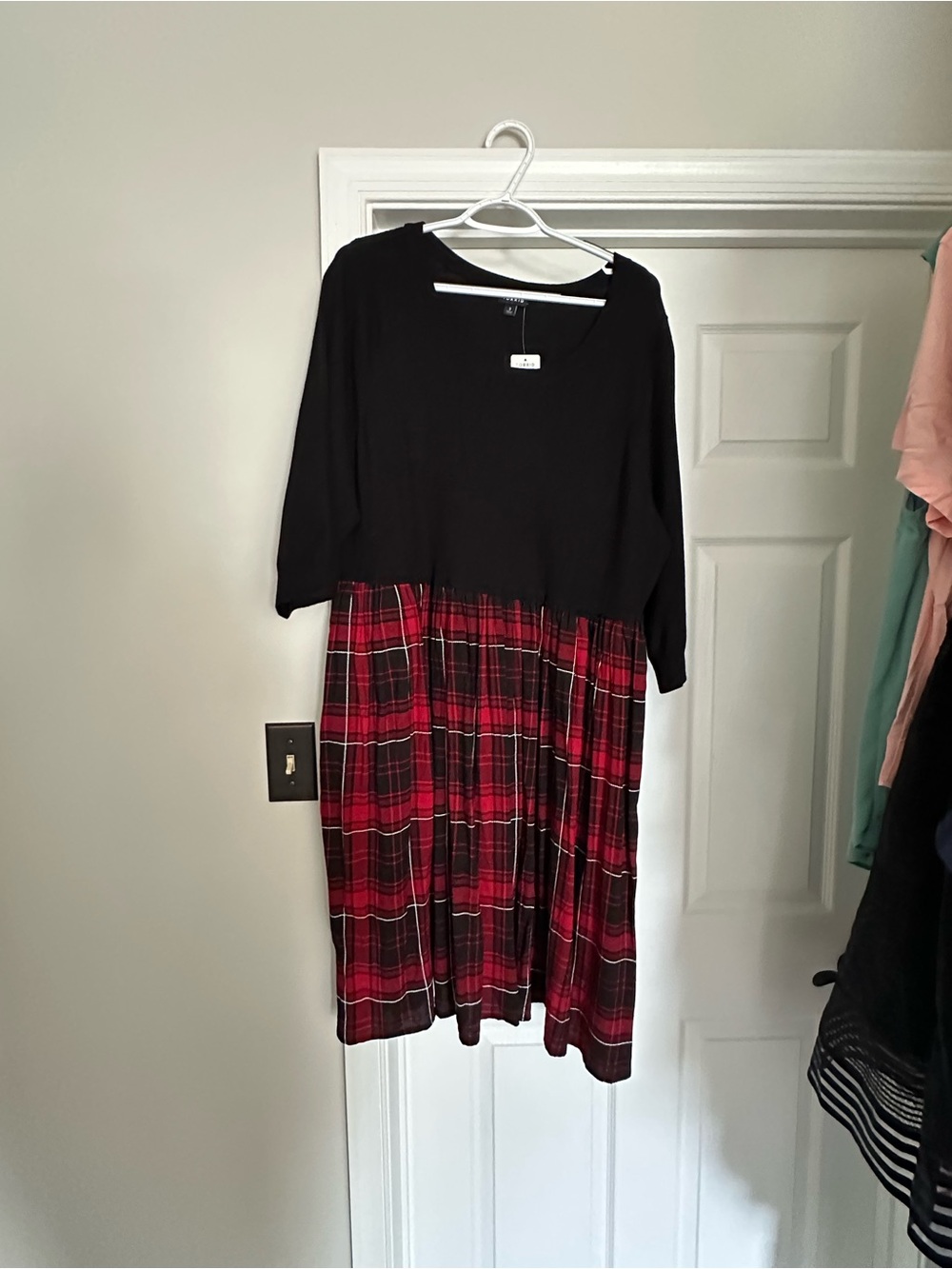 torrid Black and Red Plaid Long Sleeve Sweater Dress, size 3x